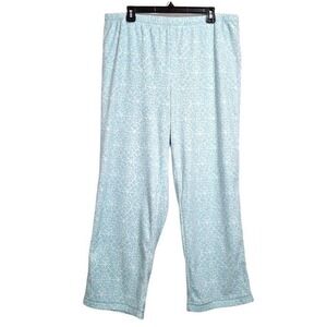 Charter Club Womens Pajama Pants L Aqua‎ Blue White Patterned Fleece Sleepwear
